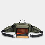 Green Sling-Waist Bag Front View with front pocket open