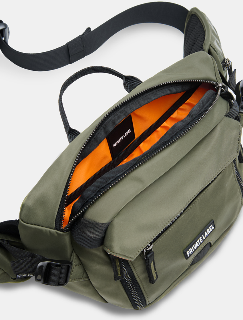 Green Sling-Waist Bag Top view showing interior