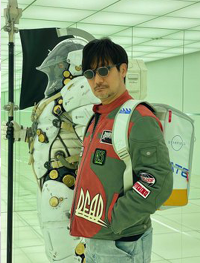 Gaming legend Hideo Kojima wearing a starfield x private label backpack