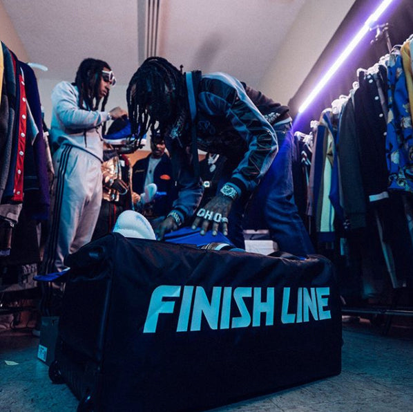 Migos x Finish line branded Private Label luggage with Migos getting ready