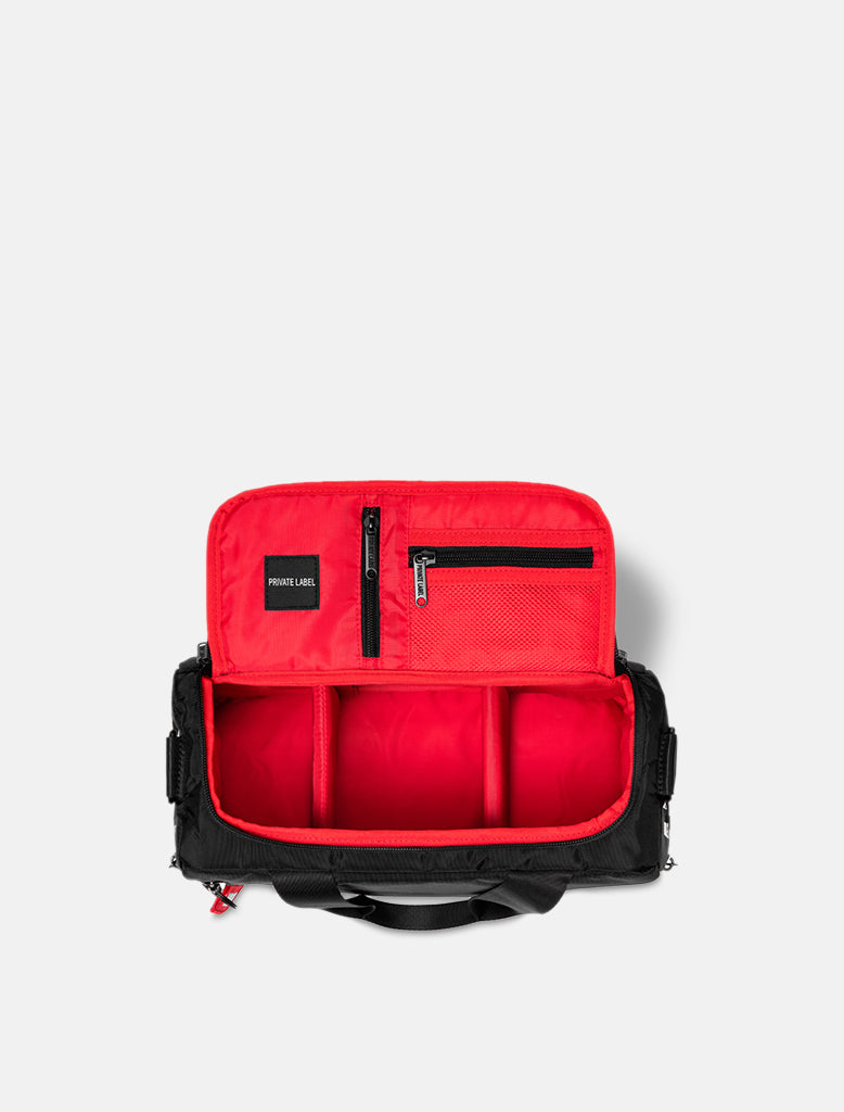 BMW/MINI Cooper Patent Black Duffle Gym Travel Overnight Bag Red Satin  Interior